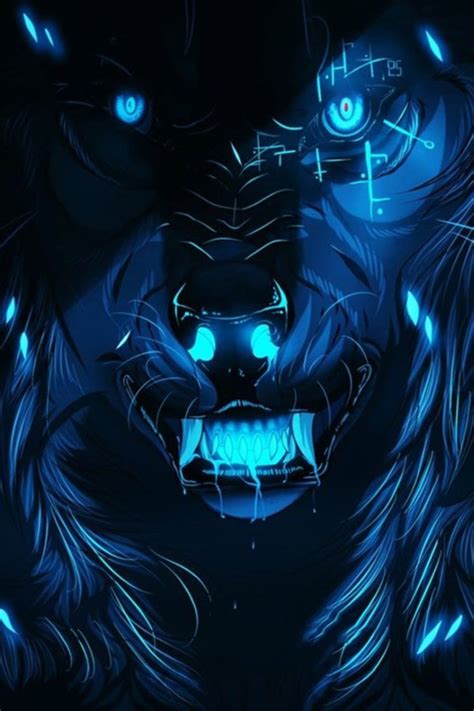 Create Meme Anime Animals Wolf Blue Fire Art Wallpaper Demon Blue