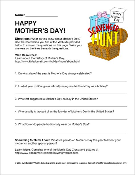 The 'teers search all over the us and even travel to france. Internet Scavenger Hunt: It's Mother's Day! | Education World