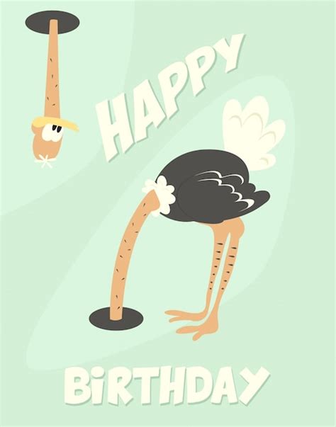 Free Vector Funny Happy Birthday Card With Cute Ostrich