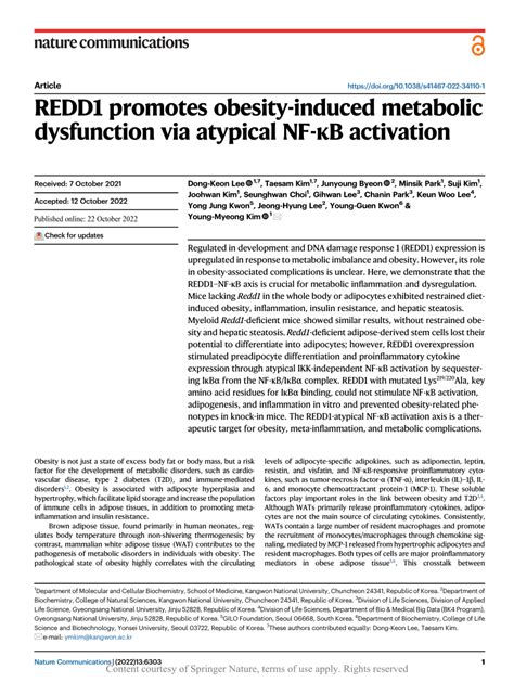 Pdf Redd1 Promotes Obesity Induced Metabolic Dysfunction Via Atypical