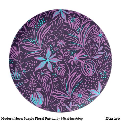 Vector flower seamless pattern background. Modern Neon Purple Floral Pattern Dinner Plate | Zazzle ...