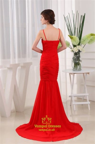 Long Red Chiffon Prom Dress A Line V Neck Floor Length Chiffon Dress