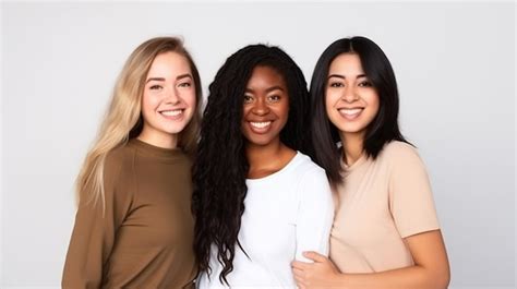 Premium Ai Image Portrait Of Three Young Multiracial Women Standing Together And Smiling