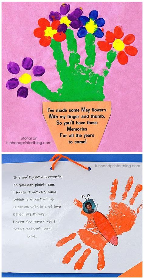 I love process art for kids. Handprint and Fingerprint Flowerpot with Poem for Mother's ...