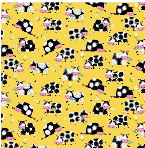 Cow Fabric Cute Cow Fabric Yellow Cow Fabric Henry Glass Etsy