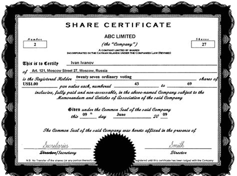Share Certificate Template Pdf Williamson