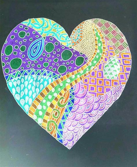 Zentangle Heart Drawn By Me Heart Drawing Zentangle Beach Mat
