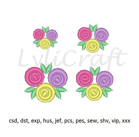 Mini Small Rose Bud Machine Embroidery Design 4 Sizes Instant Download