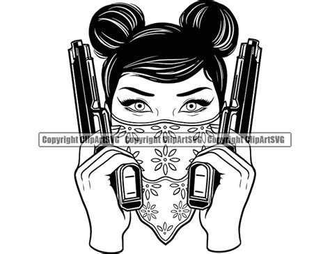 Gangster Girl Sexy Woman Female Face Head Gun Pistol Biker Etsy