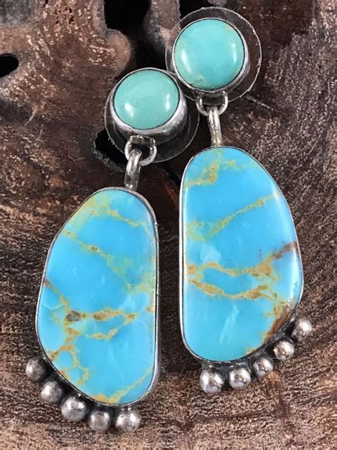 Navajo Kingman Turquoise Sterling Signed Earrings Ebay