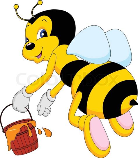 Cute Bee Cartoon With Honey Bucket Stock Vector Colourbox