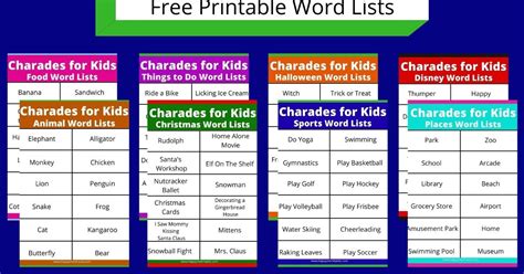 Free Printable Charades Words List For Kids