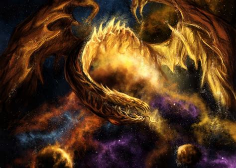 Fantasy dragon fire sci fi space nebula stars art ...