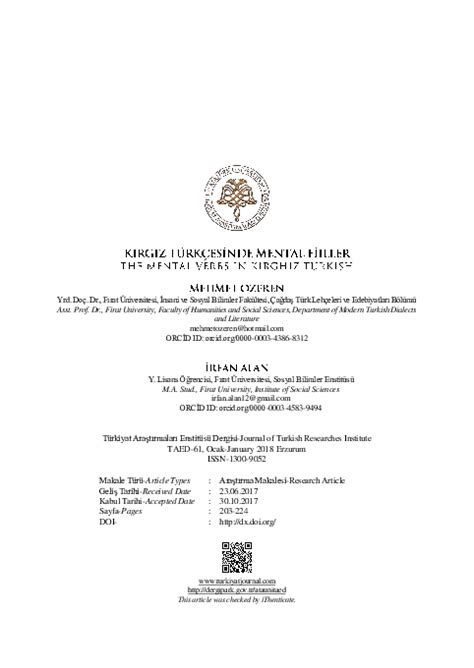 Sanatçının ürettiği ya da katkıda bulunduğu eserler aşağıdaki gibidir (PDF) KIRGIZ TÜRKÇESİNDE MENTAL FİİLLER / THE MENTAL VERBS ...