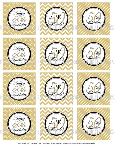 Unimall pack of 24 gold glitter happy birthday cupcake topper cheers to 60 cupcake food picks for celebrating 60th birthday sixty years old party decorations supply. Printable 50th Birthday Cupcake Toppers, Sticker Labels ...
