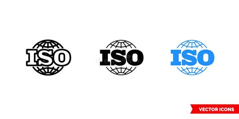 Iso Icon Of 3 Types Color Black And White Outline Isolated Vector