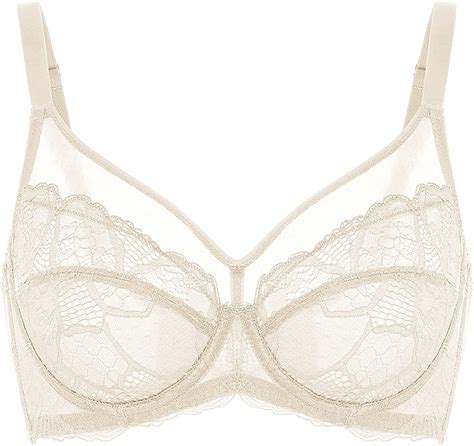 DOBREVA Women S Sexy Lace Sheer Bra Unlined Minimizer Underwire Full