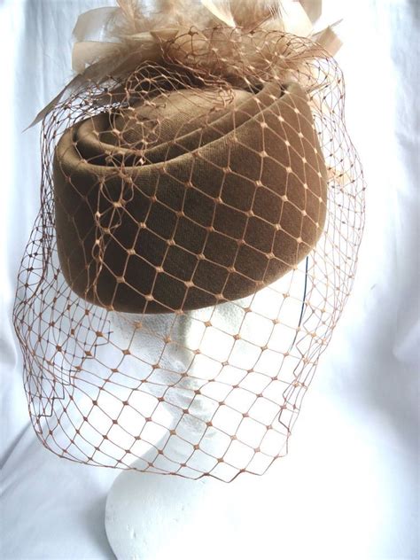 Vintage Connor Velvet Pillbox Pill Box Dress Hat Net Veil Feathers Made