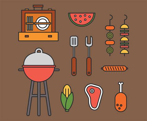Outlined Barbecue Icons Vector Art And Graphics