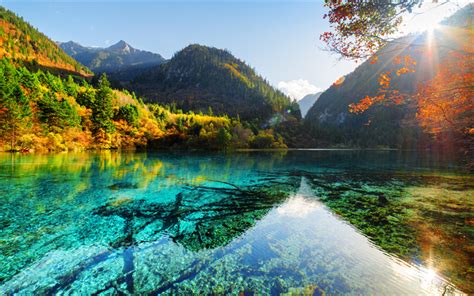 Download Wallpapers Crystalline Turquoise Lake Autumn Blue Lake Asia