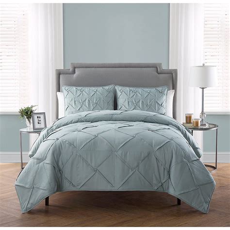 Osd 3pc Teal Blue Pinch Pleated Comforter Queen Set Chic Pintuck