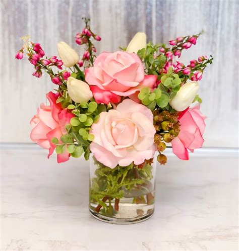 Pink Roses Centerpiece Real Touch Fuschia Pink Roses Etsy