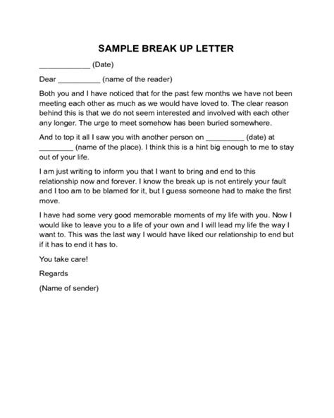 Break Up Letter Templates Besttemplatess Besttemplatess In 2022 Break Up Letters Breakup