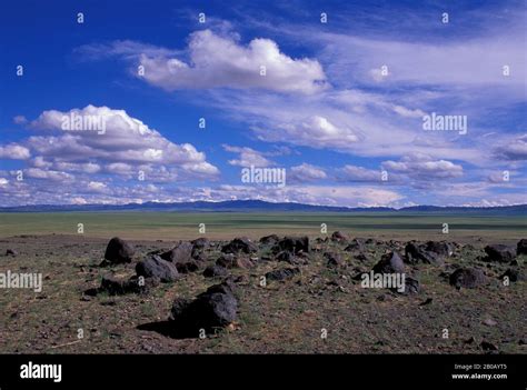 Mongolia Gobi Desert Near Dalanzadgad Grasslands Steppes Stock