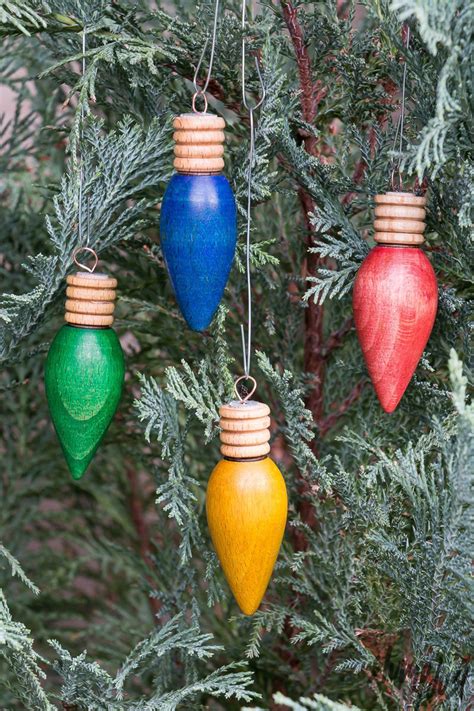 Hand Turned Wooden Holiday Light Tree Ornament Etsy Christmas Wood