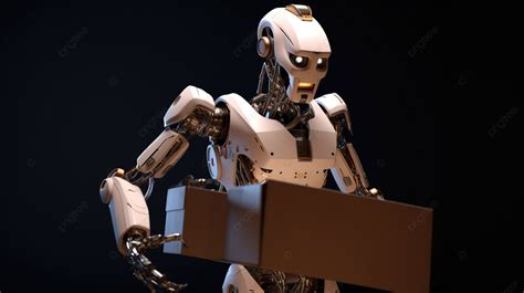 عرض مستقبلي ثلاثي الأبعاد لـ Ai Cyborg أو روبوت توصيل يحمل صندوقًا من الورق المقوى بشري روبوت