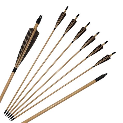 6pcs Archery Wooden Arrows Shield Turkey Feather 33 Inch Outdoor