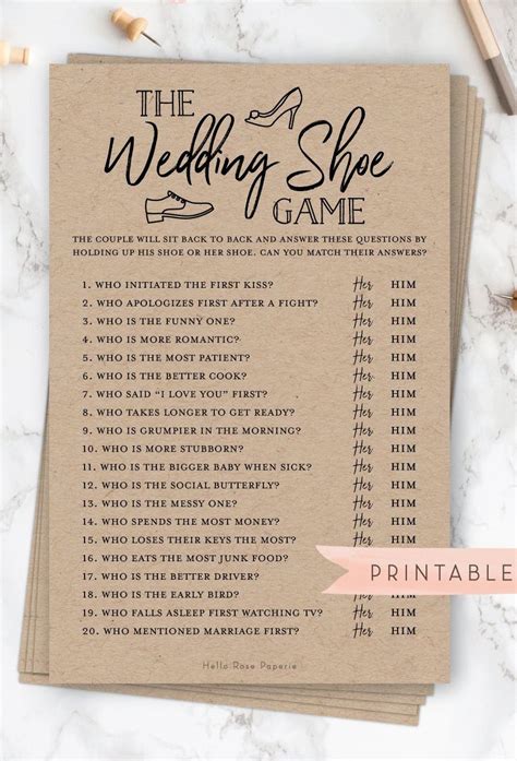 The Wedding Shoe Game Virtual Printable Bridal Wedding Etsy Shoe