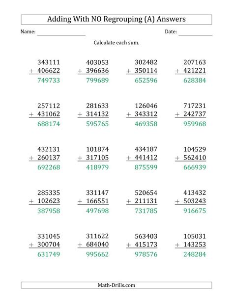 6 Digit Subtraction Worksheets Digit By Division With Remainders And