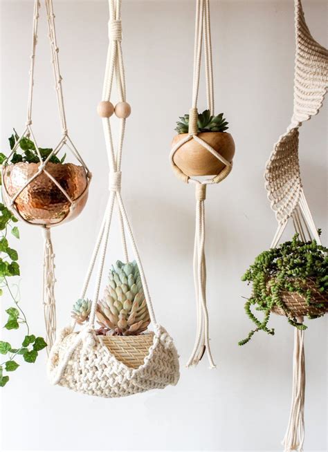 We hung copper pots and pans on ceiling hooks, and in the outdoor shower on the adjacent deck, we grew basil. The Best Hanging Planters | Macrame plant hangers, Macrame ...