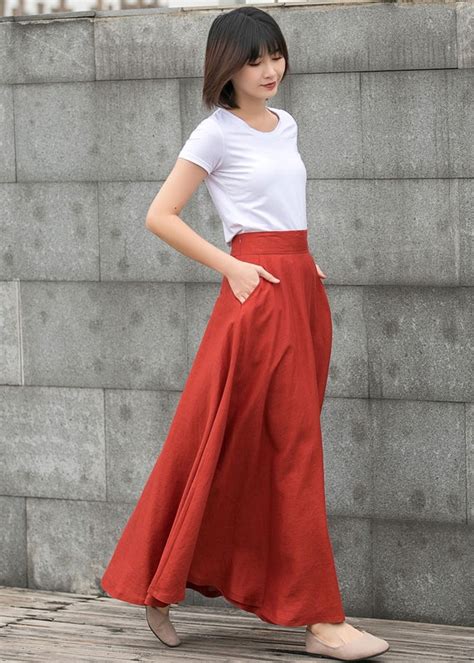 Maxi Linen Skirt Long Linen Skirt Linen Skirt With Pockets Etsy