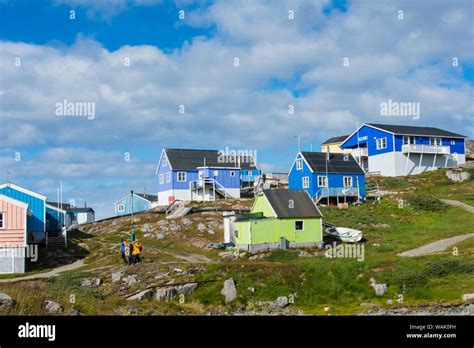 Greenland Itilleq Visitors Exploring Town Stock Photo Alamy