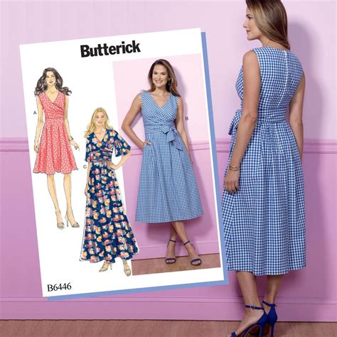 Butterick Pattern B6446 Misses Pleated Wrap Dresses With Sash Wrap