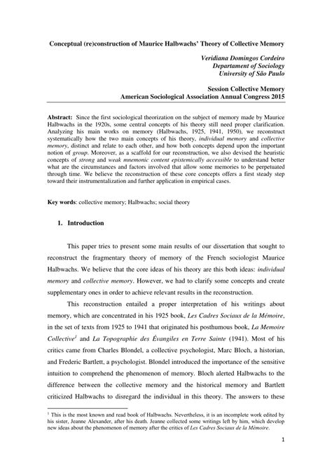 Pdf Conceptual Reconstruction Of Maurice Halbwachs Theory Of