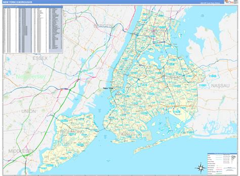 New York 5 Boroughs Wall Map Premium Style