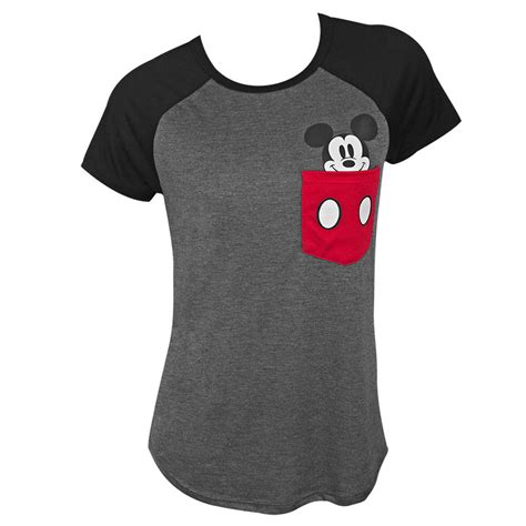 Mickey Mouse Pocket Sized Womens Grey Tee Shirt