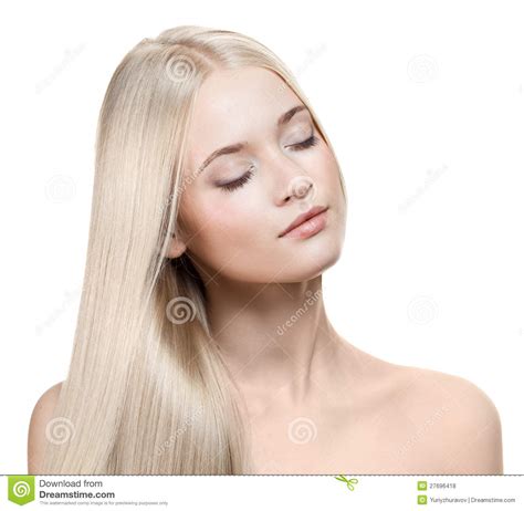 Beautiful Blonde Girl Healthy Long Hair Stock Photo
