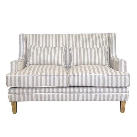 Bondi Hamptons 2 Seat Sofa With Natural Stripe With White Piping