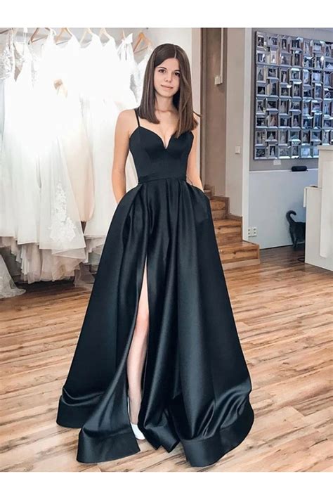 A Line Long Black Prom Dresses Formal Evening Gowns 6011405