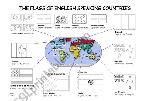 All images are uniformly reworked and contain no the proportions of the original flags differ depending on the country. Colouring Flags of English Speaking Countries - ESL worksheet by TeresaSantos