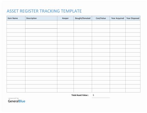 Asset Register Tracking Template In Word