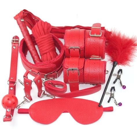 Red Bdsm Set Bandage Sexy Lingerie Hot Lace Mask Blindfolded Patch Sex Handcuffs For Sex Toys