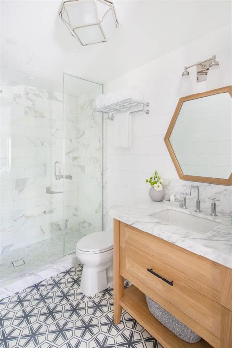 Modern White Cottage Guest Bathroom With Marble And Mosaic