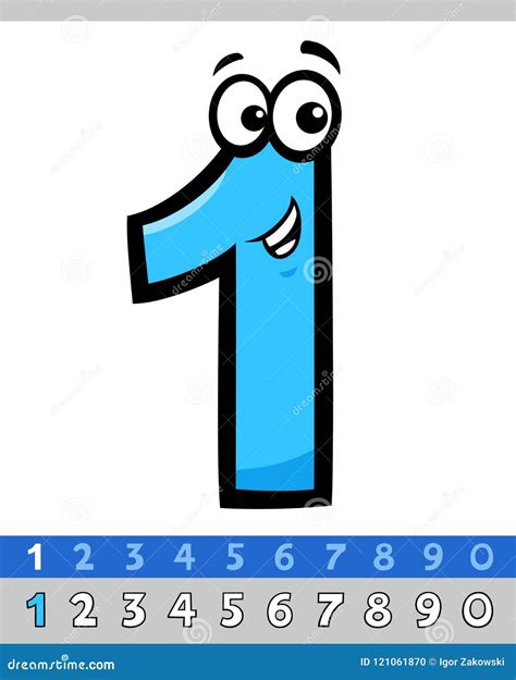 Funny Number One Cartoon Character Stock Vector Illustration Of