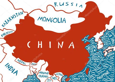 Vector Dibujado A Mano Mapa Estilizado De China Ilustraci N De Viajes De Lugares Emblem Ticos