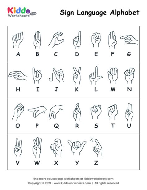 Free Printable Sign Language Alphabet Worksheet Kiddoworksheets Learn